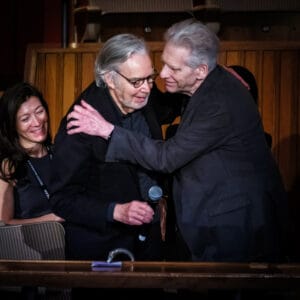 Howard Shore receives the first London Soundtrack Festival Gunning Inspiration Award from David Cronenberg during the LSF Gala Concert as part of the London Soundtrack Festival on Saturday 22 March 2025 at Royal Festival Hall, London. . Picture by Julie Edwards.