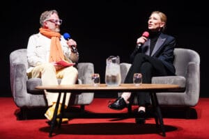 Matthew Sweet and Cate Blanchett photographed at the Cate Blanchett introduces a screening of the Todd Field’s film "Tár" as part of the London Soundtrack Festival on Friday 21 March 2025 at Barbican Cinema, London. . Picture by Julie Edwards.